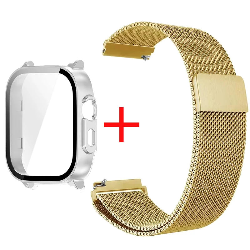 Premium PC Protector Case with Stainless Steel Milanese Loop Wristband and Screen Protect Cover