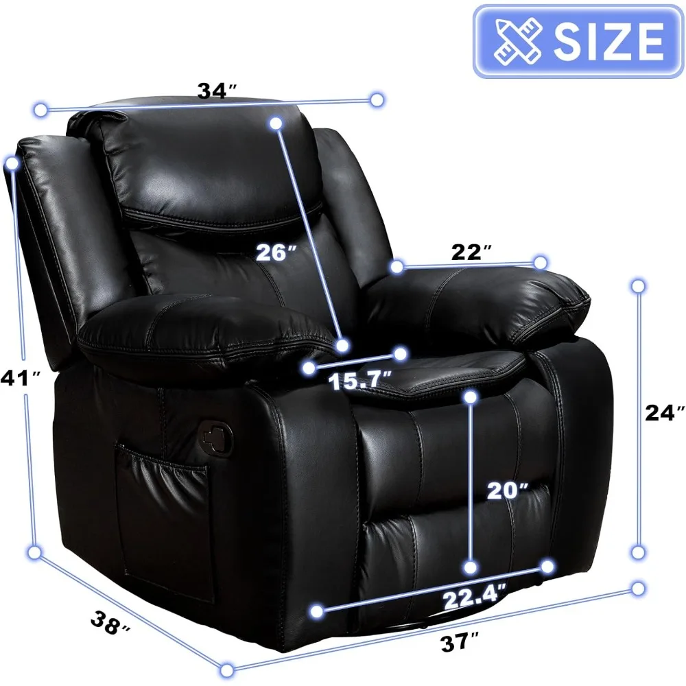 40" Width Living Room Chair, Air Leather, Up To 500 Lbs, Recliner Sofa Chairs, 360 Degree Swivel Rocking Living Room Chair