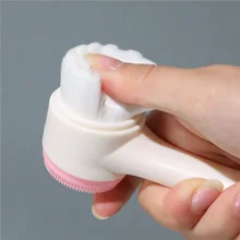  3D Double Side Silicone Face Cleanser Brush Portable Massage Exfoliating Blackhead Face Washing Brush with Long Handle 