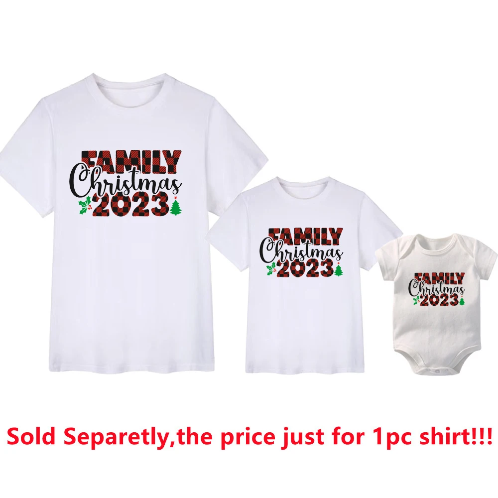 thumbnail image 1 of Camisas navideñas familiares 2023, trajes familiares a juego de algodón, camisetas para papá, mamá, niños, mamelucos para bebés, blusas a juego, ropa de Navidad, regalo, 1 of 5