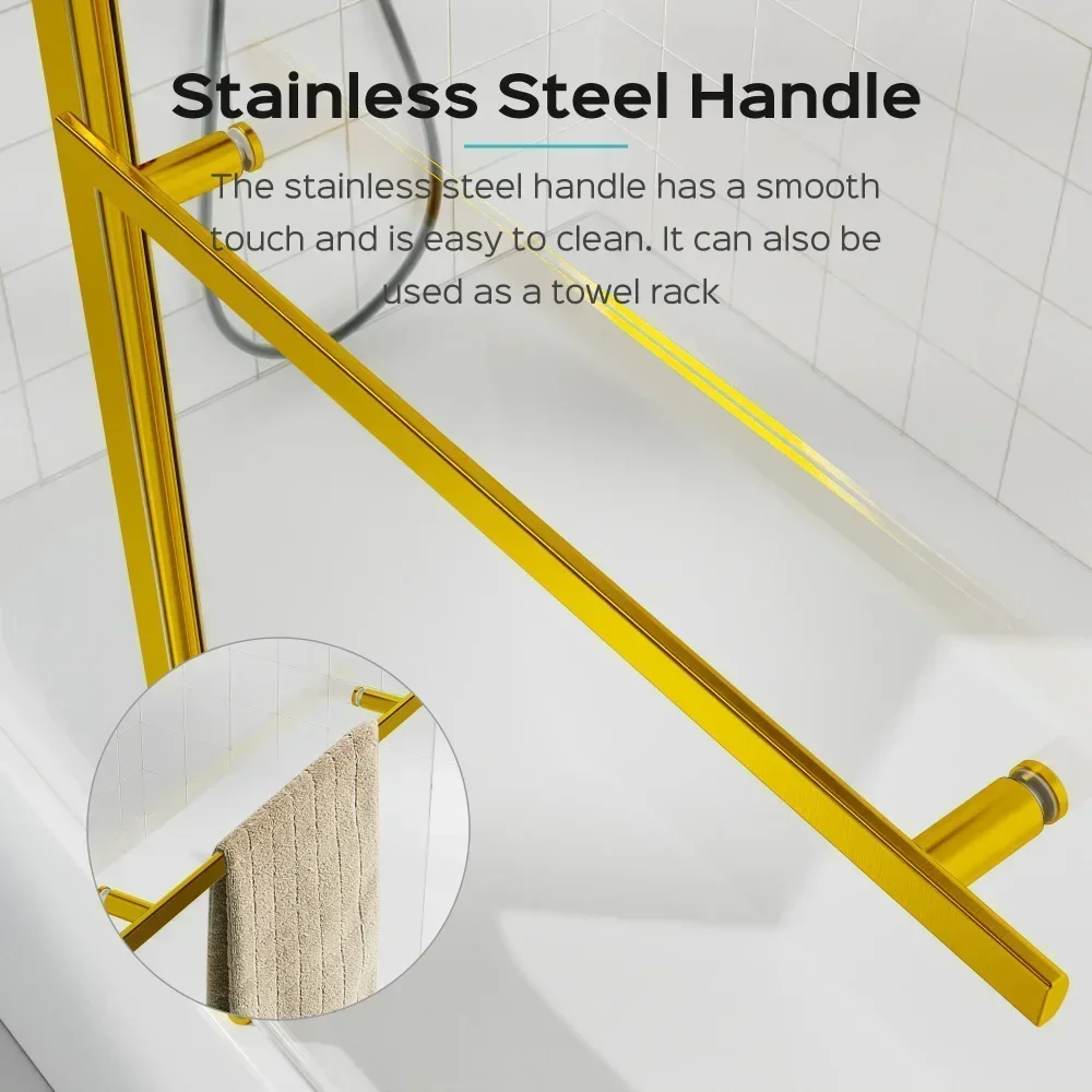43 in. W * 58 in. H Frameless Folding Shower Doors for Bathtub, 1/4" (6mm) Thick SGCC Tempered Glass Door, Bathroom Pivot Tub 4