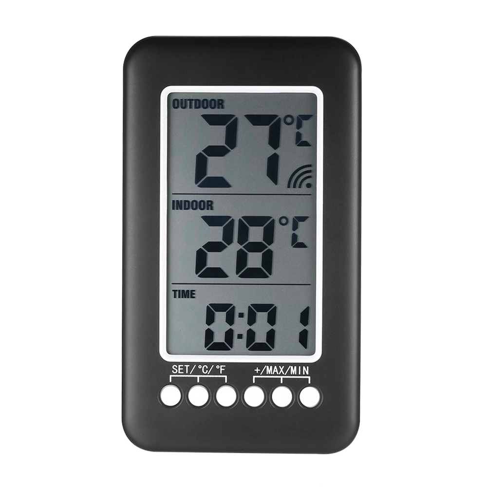 LCD Digital Outdoor Indoor Thermometer Clock Wireless Meter