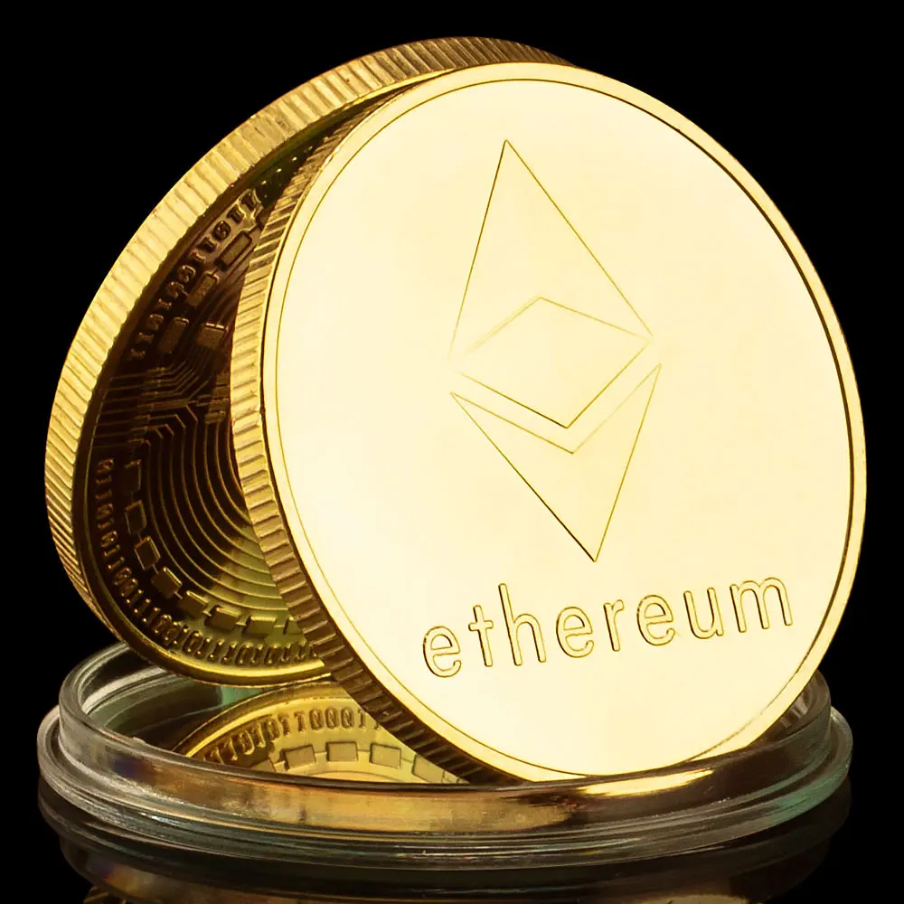 Gold and Silver Plated Embossed Ethereum Bitcoin Commemorative Coin