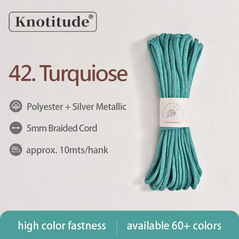 Silver Glossy Polyester Braid Rope with Shiny Lurex Metallic Finish - Ideal for DIY Jewelry Projects, 5mm x 10m