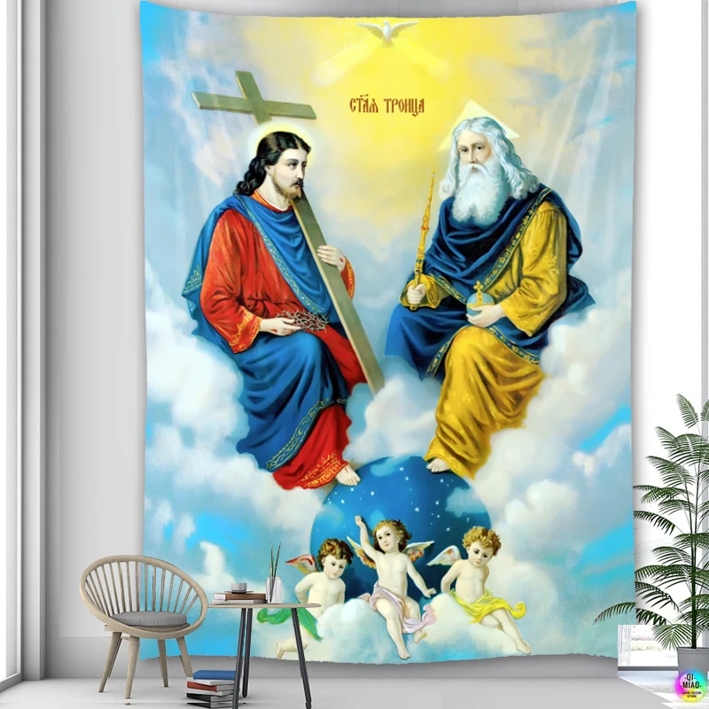 Tapestry Decor Christ Trinity Virgin Jesus Home Decor Angel Holy Icons Room Wall Hanging Christian Holiday Murals
