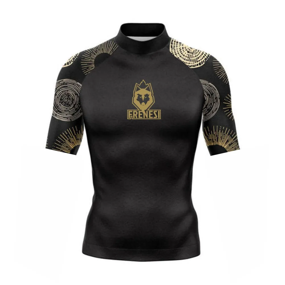 Frenesi Men UPF 50+ Short Sleeve Swimwear Splice UV Sun Protection Quick-dry Surfing Diving T Shirt Shorts sports shirt men rashguard