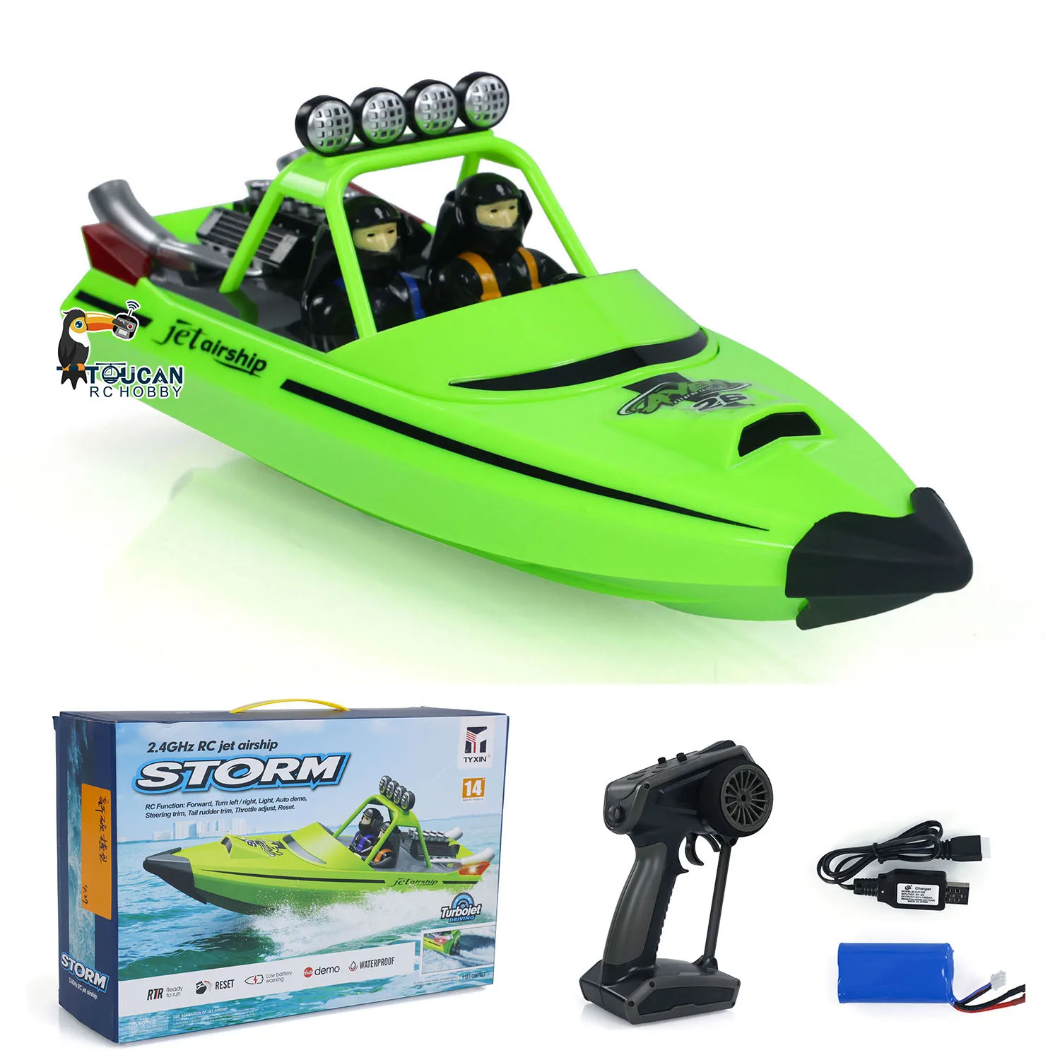 Bateau RC Turbojet 2.4G Auto-Redressant LED Vert RTR