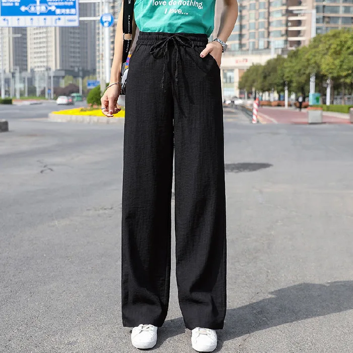 Spring and Autumn Trendy Brand Wheat Ear Snow Neil Plus Velvet Wide Leg Pants Women's High Waist Draping Casual Pants
