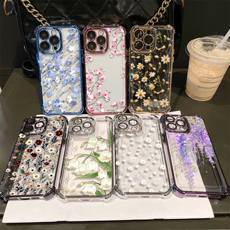 Plating Flower Transparent Phone Case Cover
