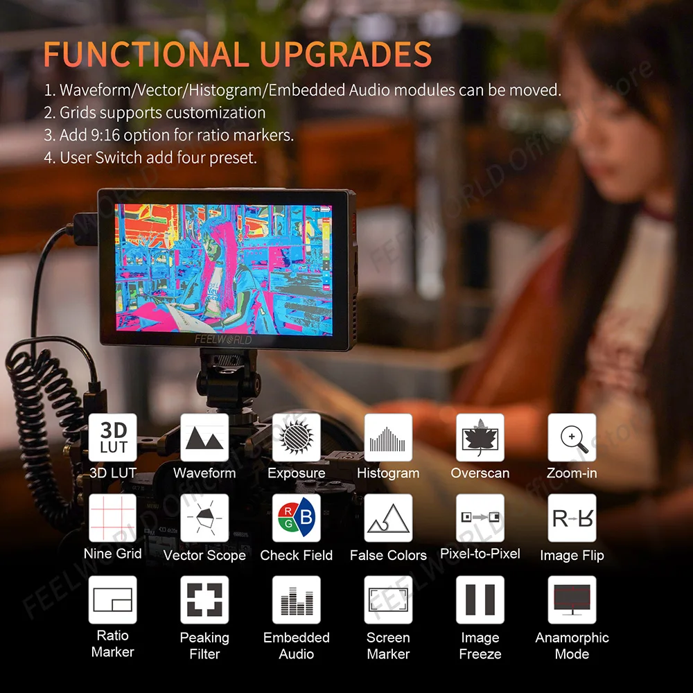FEELWORLD P6X 5.5 Inch Aluminium High Brightness 1000nit DSLR Camera Field Monitor Touch Screen 4K HDMI Aluminium Housing