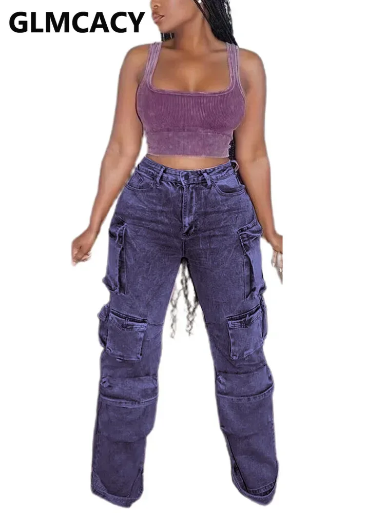 

Women's Denim Utility Pants: Casual Tie-Dye Jeans