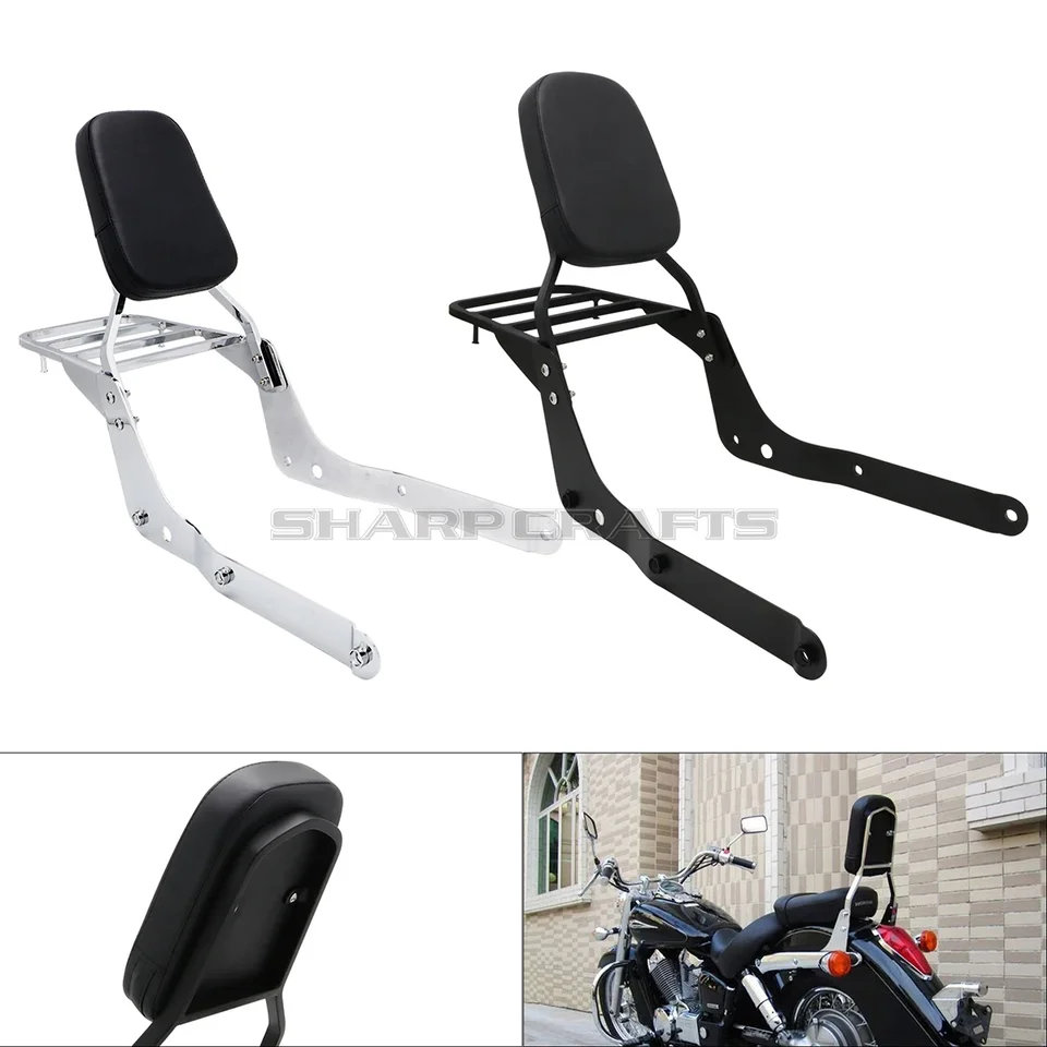 Sissybar Backrest & Luggage Rack Combo For Honda Shadow Aero VT750C (2004-2025) - Gloss Black