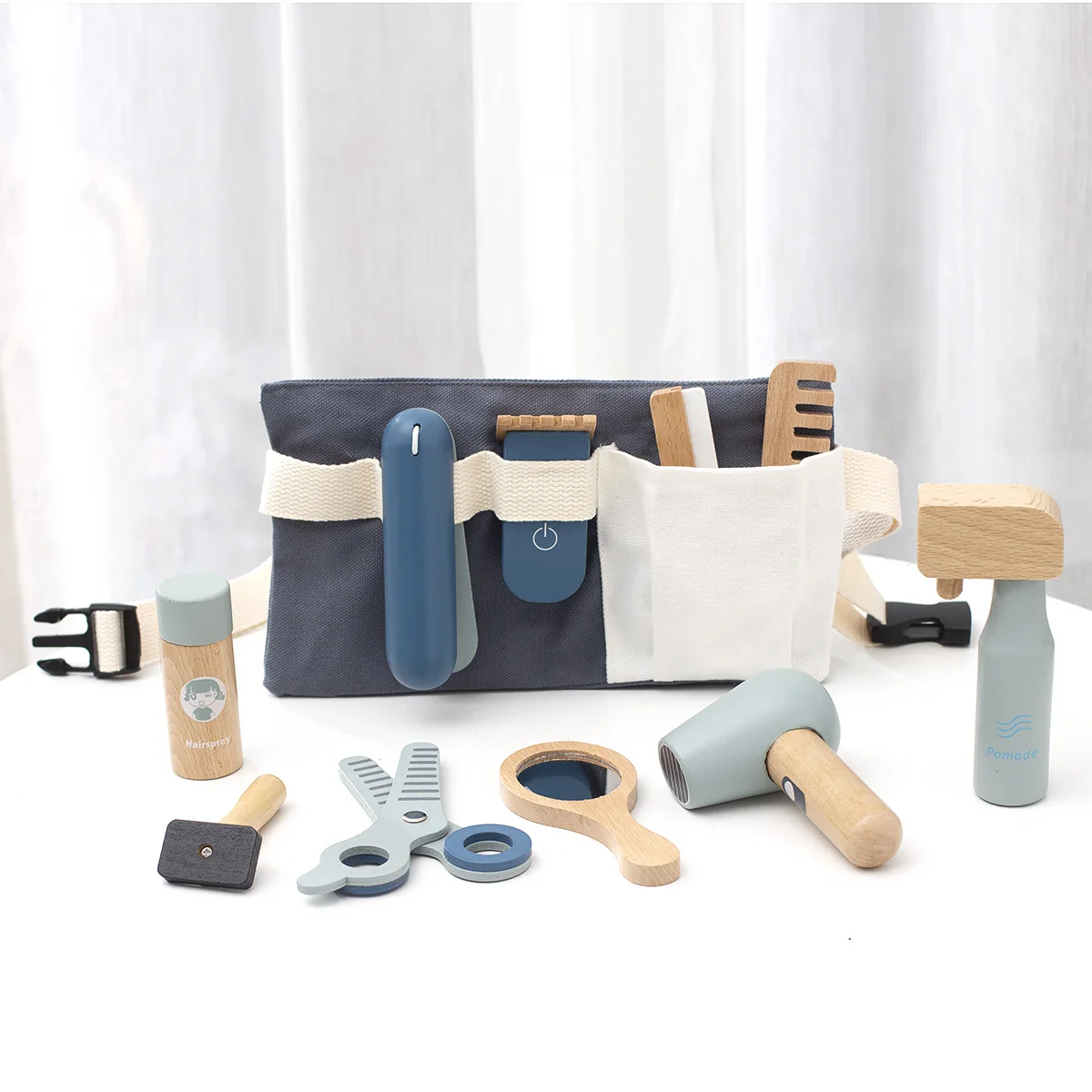 Play House Toys Children's simulation barber set early education wooden simulation hair dryer role-play