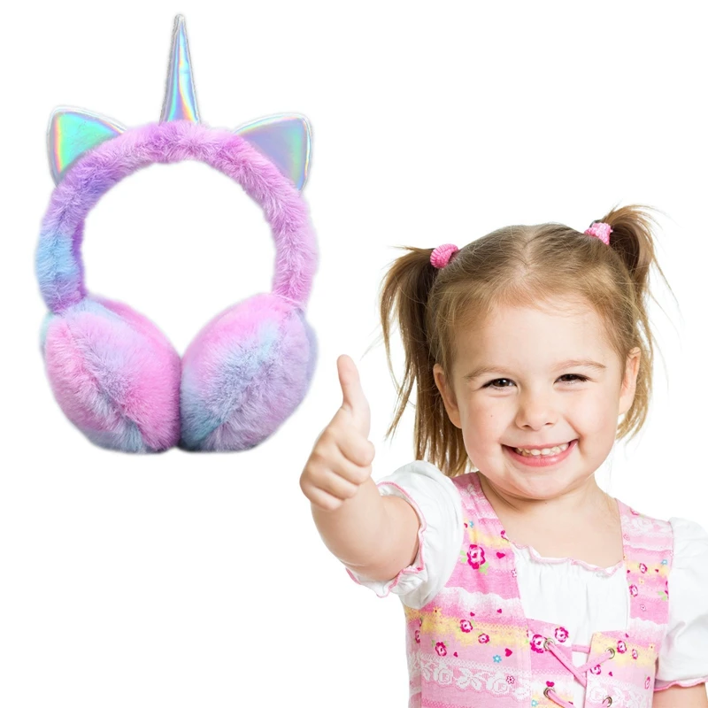 Children Hat Winter Warmer Unicorn Plush Earflap Earmuffs Cat Ears Caps Headband Tie-dye Fur