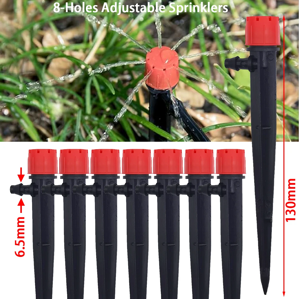 Drip Irrigation System 1/4'' Hose Adjustable 13CM Sprinkler Kit 4-Way Micro Watering Flow for Garden Flowers Vegetables 2