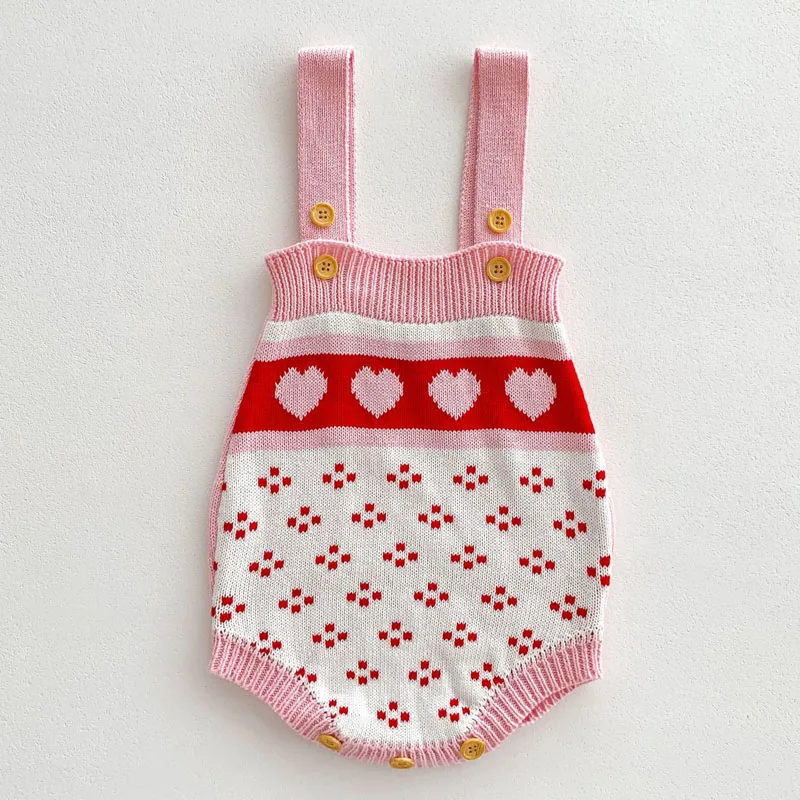 2023 Autumn Newborn Baby Girl Knitwear Clothes 0-3Years Kids Long Sleeve Heart Pattern Sweater Cardigan Knitted Romper Outwear