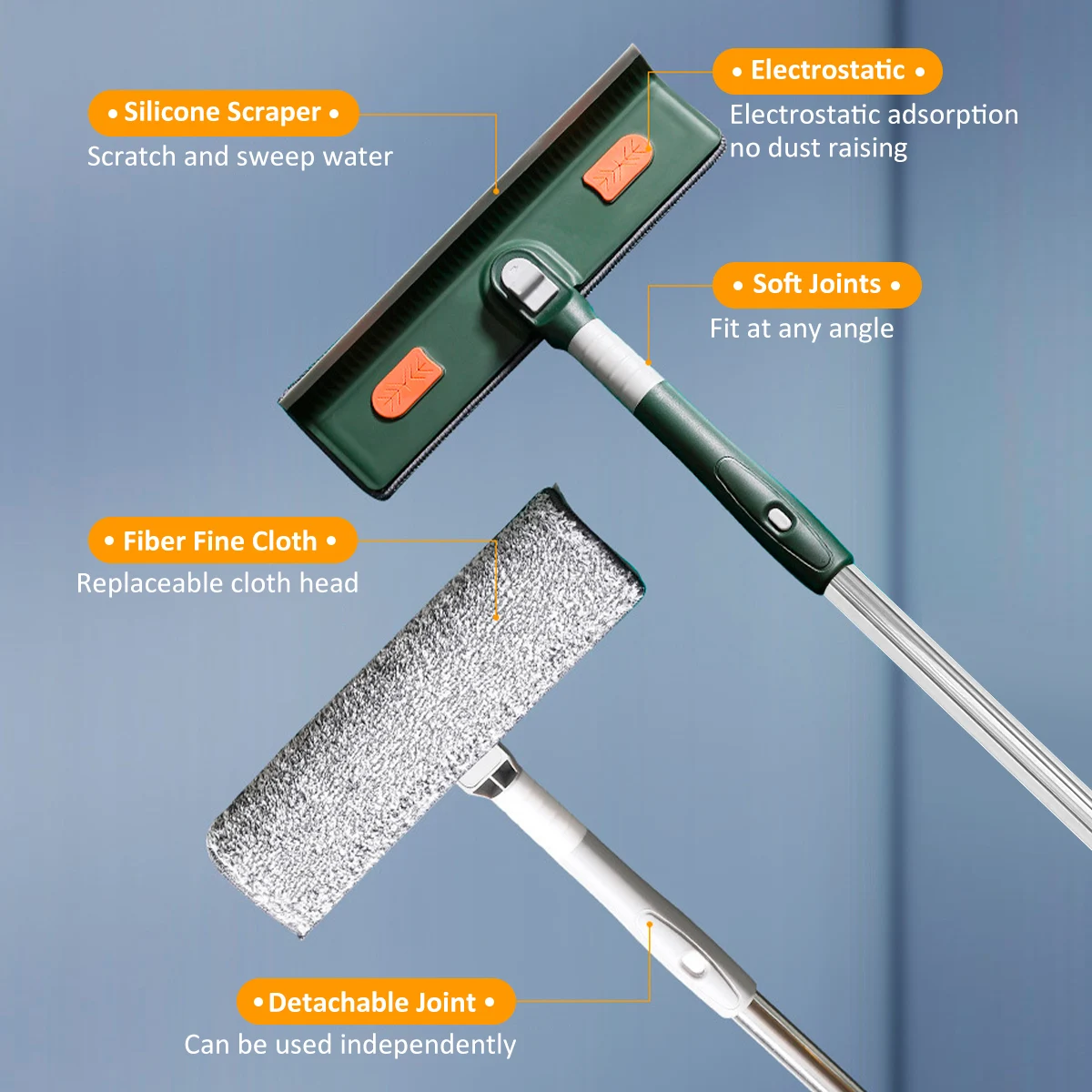 Window Squeegee Multi-function Window Cleaner Tool with 57/89inch Extension  Flexible Window Pole Detachable Microfiber Scrubber