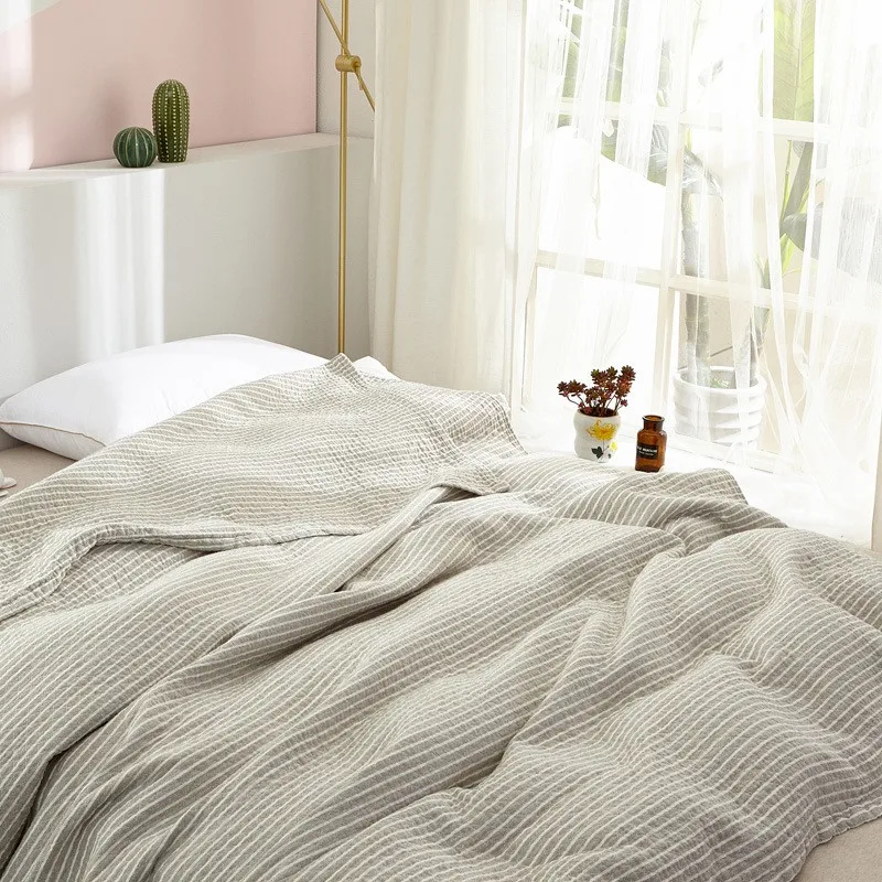 100% Cotton Muslin Blanket Bed Sofa Travel Breathable Summer Soft Throw Blanket 4 Layers Gauze AB Side Bedspread 200*230cm 6