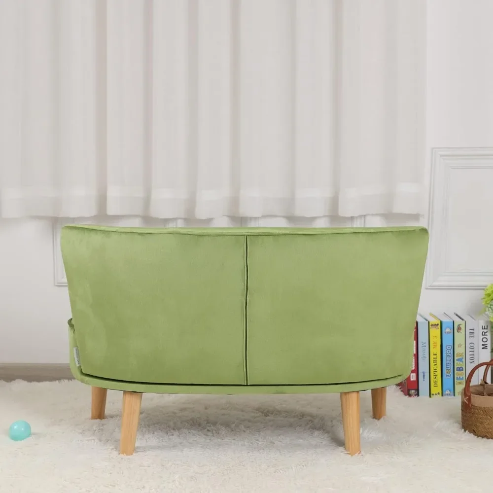 2-Seat Kid Sofa Couch with Velvet Fabric,Kid Sofa Chair with Wooden Frame for 3-6 Age Children Gift,35.6" Length, Grass Green 3