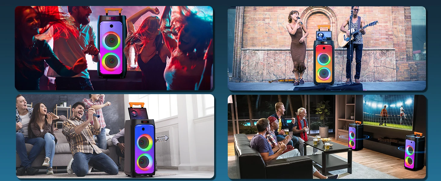 T8-Karaoke-Maschine für Erwachsene, großer Party-Lautsprecher mit 500 W Spitzenleistung, kabelloses PA-System mit zwei 8-Zoll-Subwoofern, Disco-Lichter – Detail 6