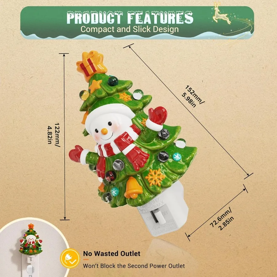 Cute and Funny 3000K Ceramic Christmas Tree and Snowman Night Light with 360 Rotatable Design Plugin WallMounted Decorative Nig