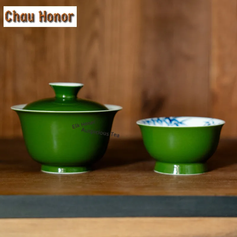 150ml Hand-painted Blue Bamboo Gaiwan Creative Tea Tureen Tea Bowl With Lid Kit Tea Brewing Cover Bowl Teaware Collection Gift