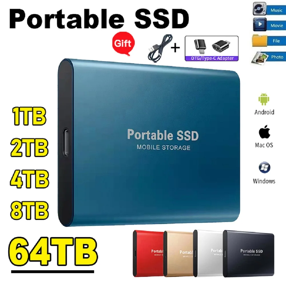 Unidad de estado sólido portátil SSD de 1 TB y alta velocidad, 500 GB, almacenamiento externo, interfaz USB 3.1 tipo C para computadora portátil, PC y Mac