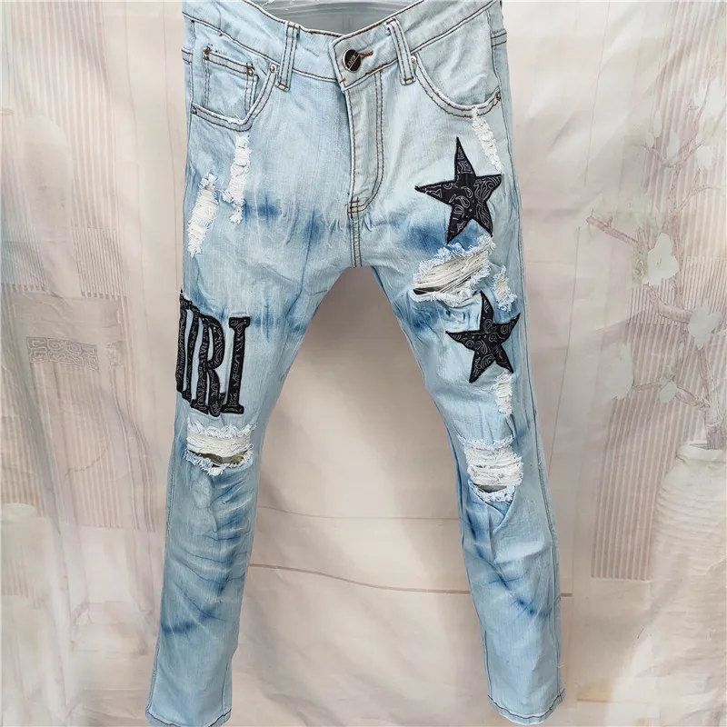 Letter Star Jean Men Embroidery 