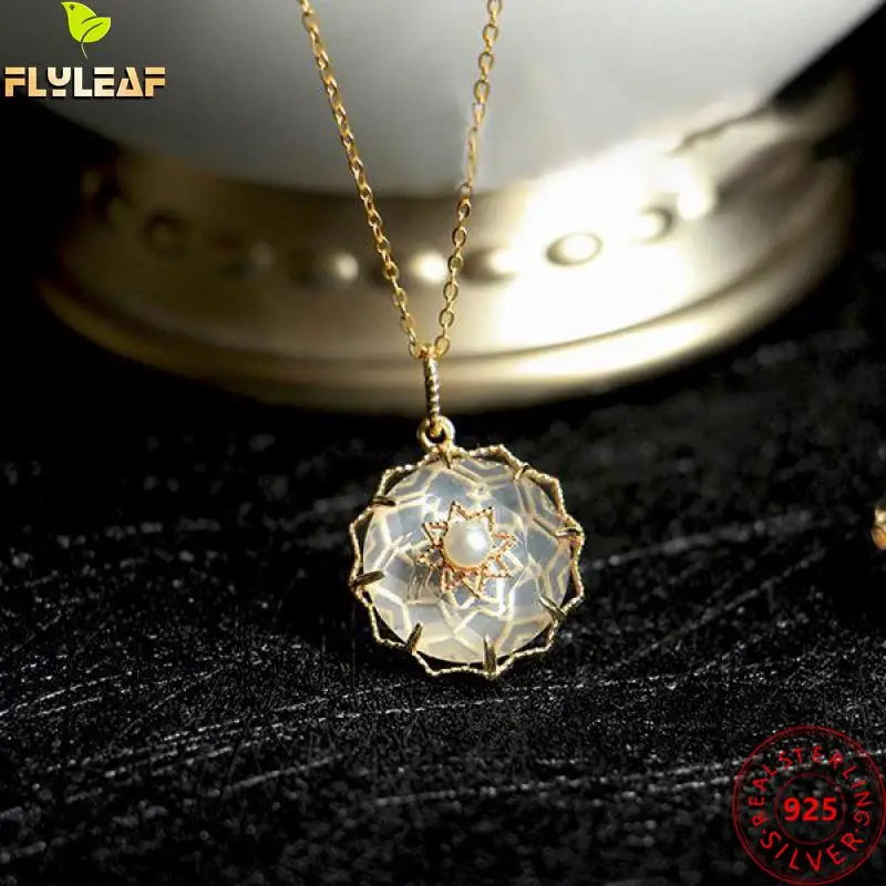 

Real 925 Sterling Silver Nacklace For Women 20k Yellow Gold Plating Classical Style Female Pearl Moon Fine Jewelry 2022