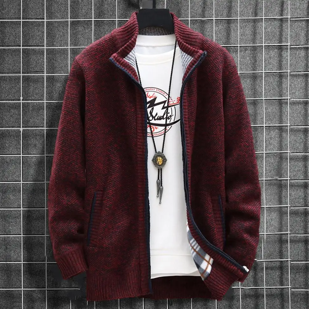 

Knitted Sweater Coat Thick Warm Men's Winter Coat Knitted Stand Collar Zipper Closure Pockets Casual Jacket Sweater for Ultimate