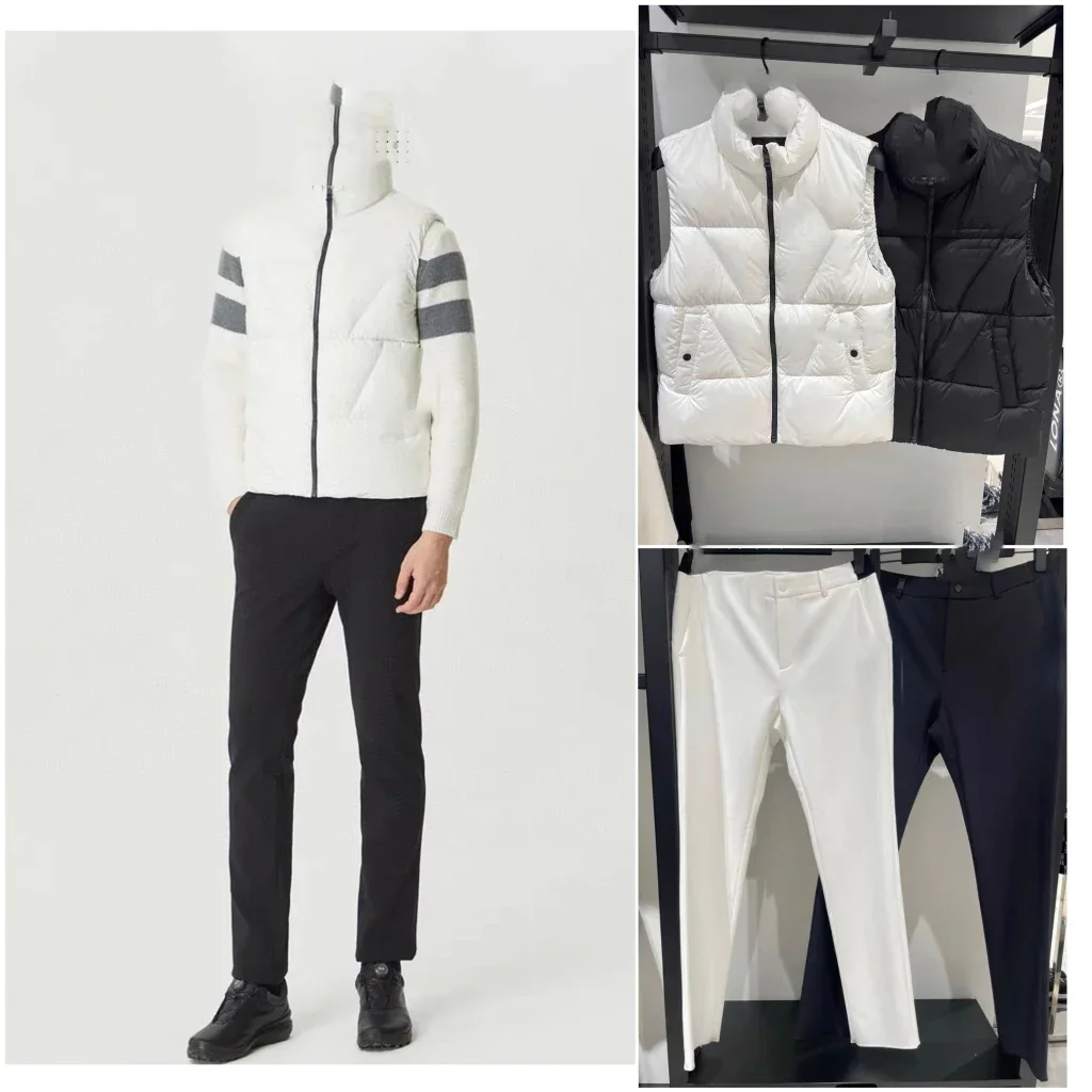 

Korean Golf Clothing Men's Set Versatile Slim Fit Down Vest Plus Plush Warm Pants