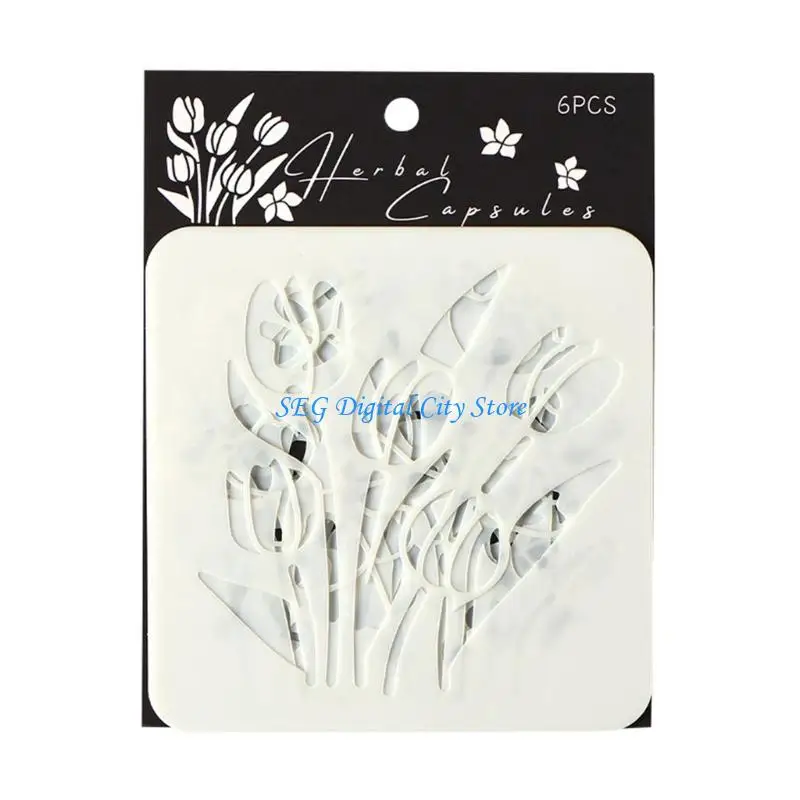 U75B 6 Pcs 드로잉 템플릿 PET 저널 스텐실 스크랩북 용 꽃 스텐실