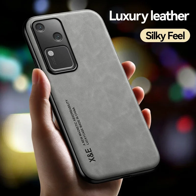 Luxury Leather Phone Case with Metal Plate Support and Car Mount Functionality