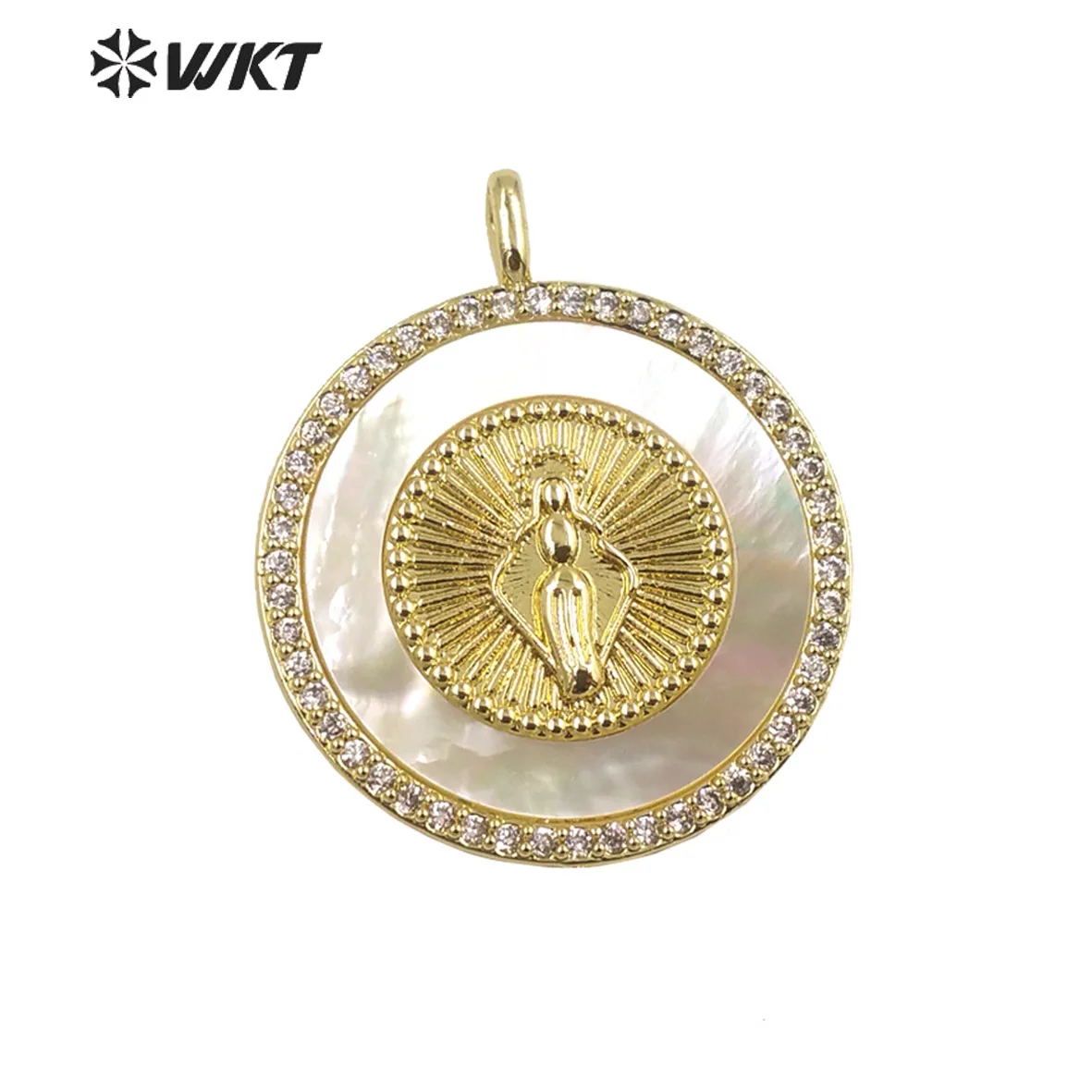 

Оптовая продажа, желтая латунная круглая оболочка и кубический циркон 18k, отражающая фотографию, подвеска-цепочка, ожерелье