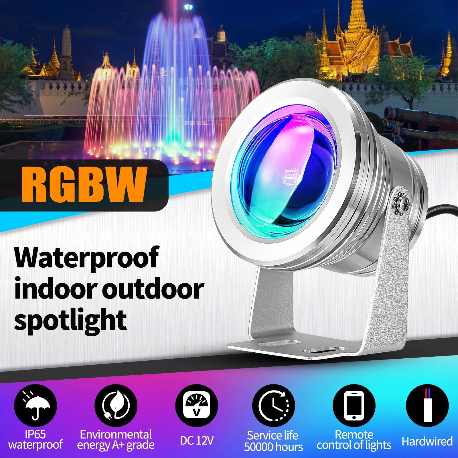 

10W RGB LED Underwater SpotLight IP65 Waterproof Swimming Pool Pond Lamp with Remote Control Outdoor Garden Landscape Lamps