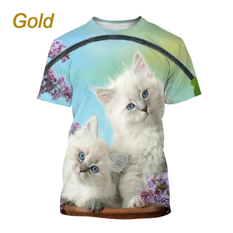 

Новинка, летняя футболка с 3D принтом милых животных, кошек, детская модная кавайная футболка, забавная одежда с короткими рукавами в стиле Харадзюку для мужчин и женщин