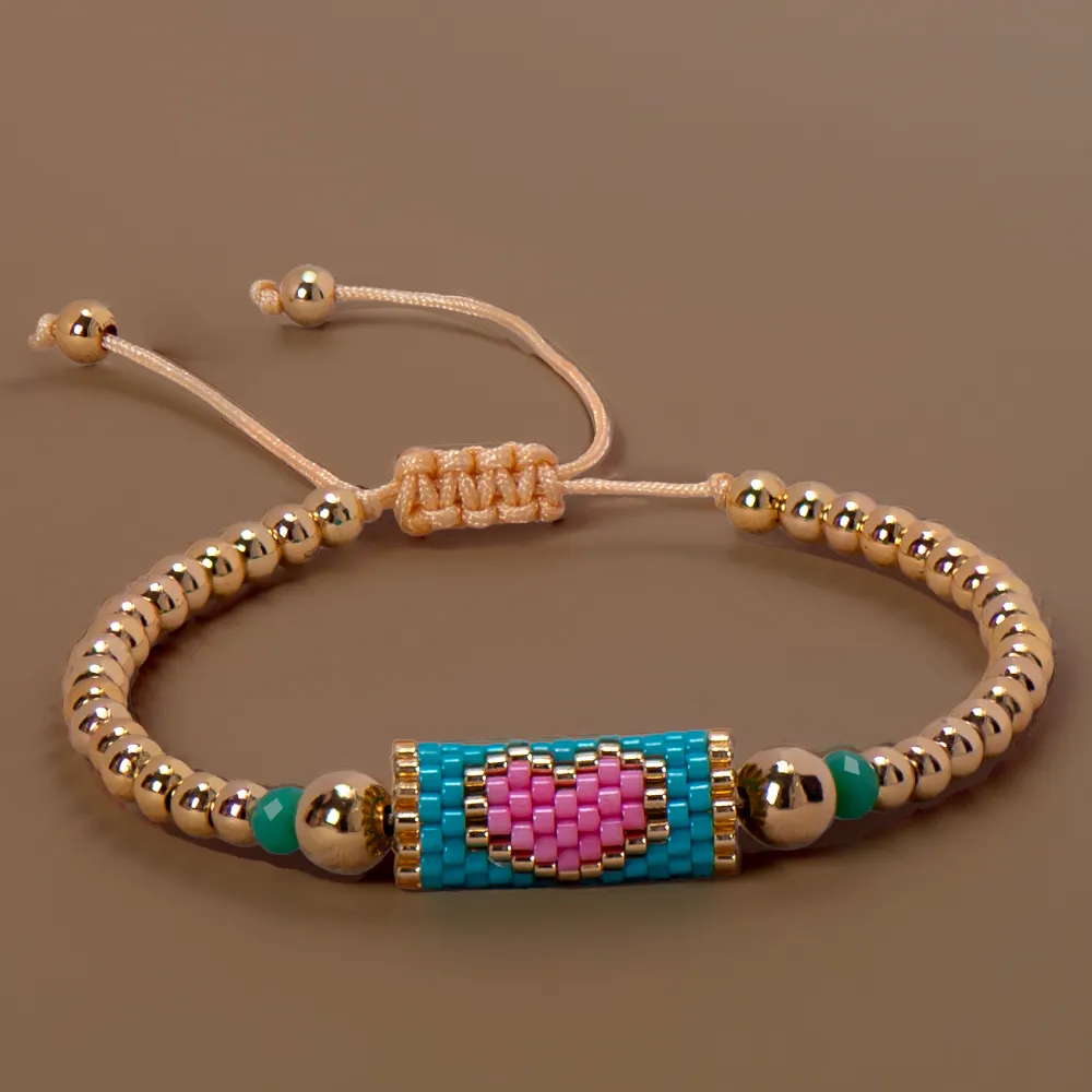 Heart Miyuki Bracelet Handmade Woven Adjustable Hard Golden Plated Beads For Women Fashion Jewelry Summer Love Beach Boho Gift - AliExpress