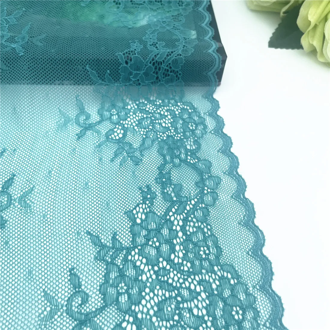 3y/lot Width 23cm Soft Teal Blue Verdigris Elastic Lace 3