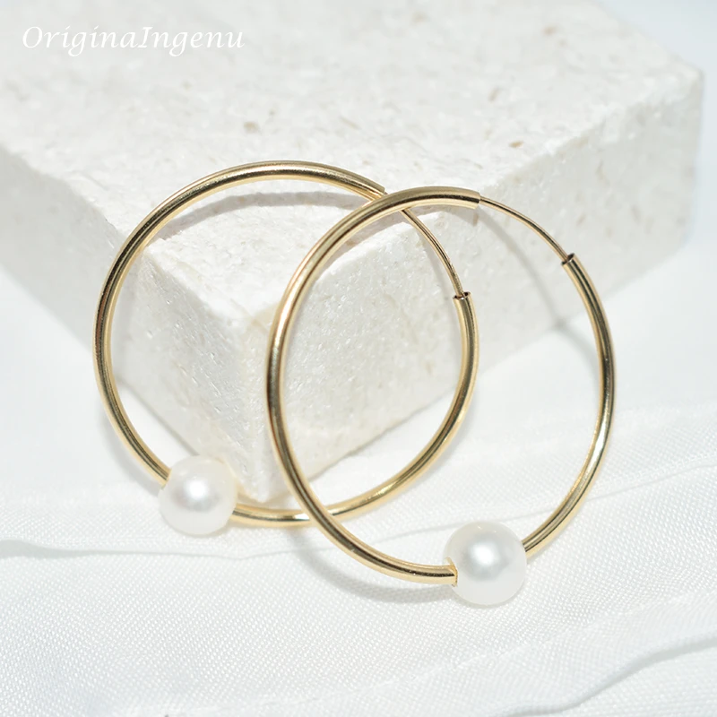 14K Gold Filled Hoop Earrings Natural Pearl Jewelry Gold Hoop Earrings Brincos Pendientes Oorbellen Boho Earrings Gold Jewelry