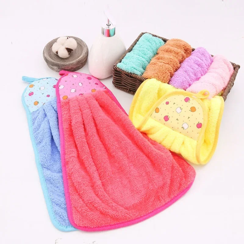 Hand Towel 2/4pcs Kitchen Towel Hanging Cloth Hand Towels Coral Fleece For Home Bathroom Supplies Absorbent Napkins Bathrobe Textile Garden
