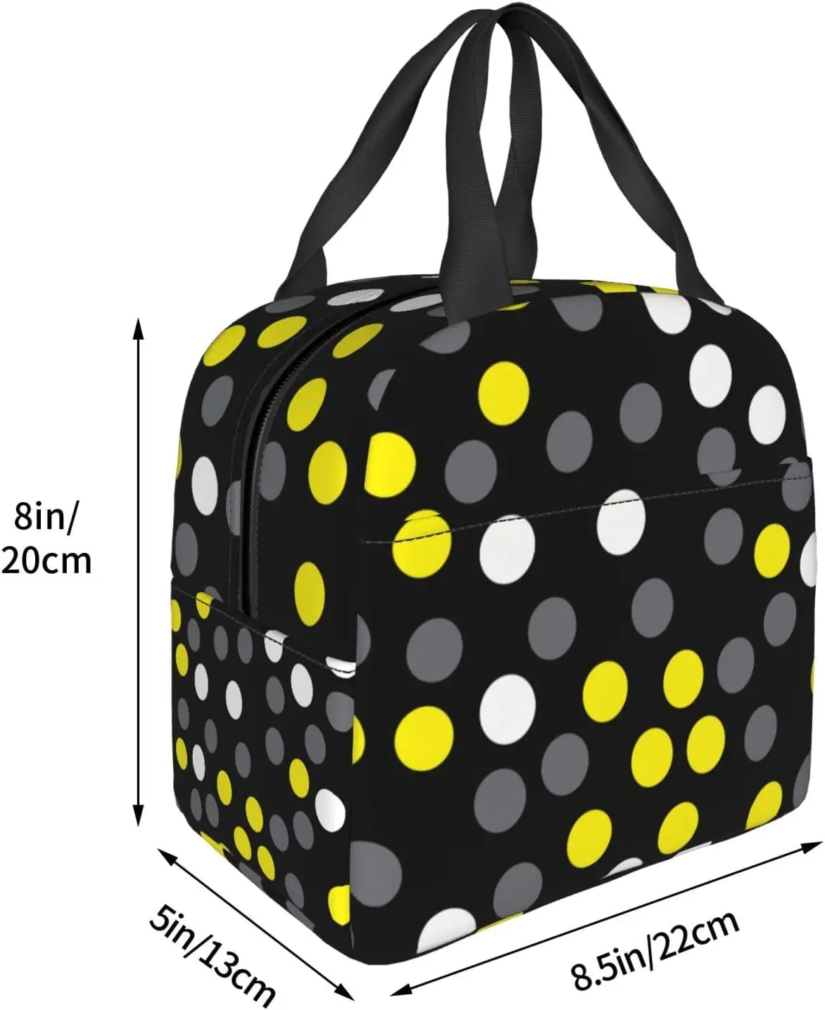 Yellow White Black Polka Dot Lunch Bag for Men Women Kids Portable Insulated Tote Bento Box Bags Reusable Cooler Picnic Package