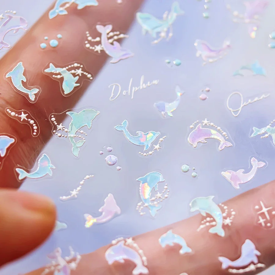 Summer Dolphin Fish Tail Jelly Goldfish Carp Ocean Beach Flash Mermaid Sea Mini Koi Soft Relief Nail Art Sticker Manicure Decals