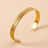 Women's Retro Adjustable Leaf Shaped Bangle Bracelet, Non Fading Exaggerated Stainless Steel Gold Color Metal Bracelet 1