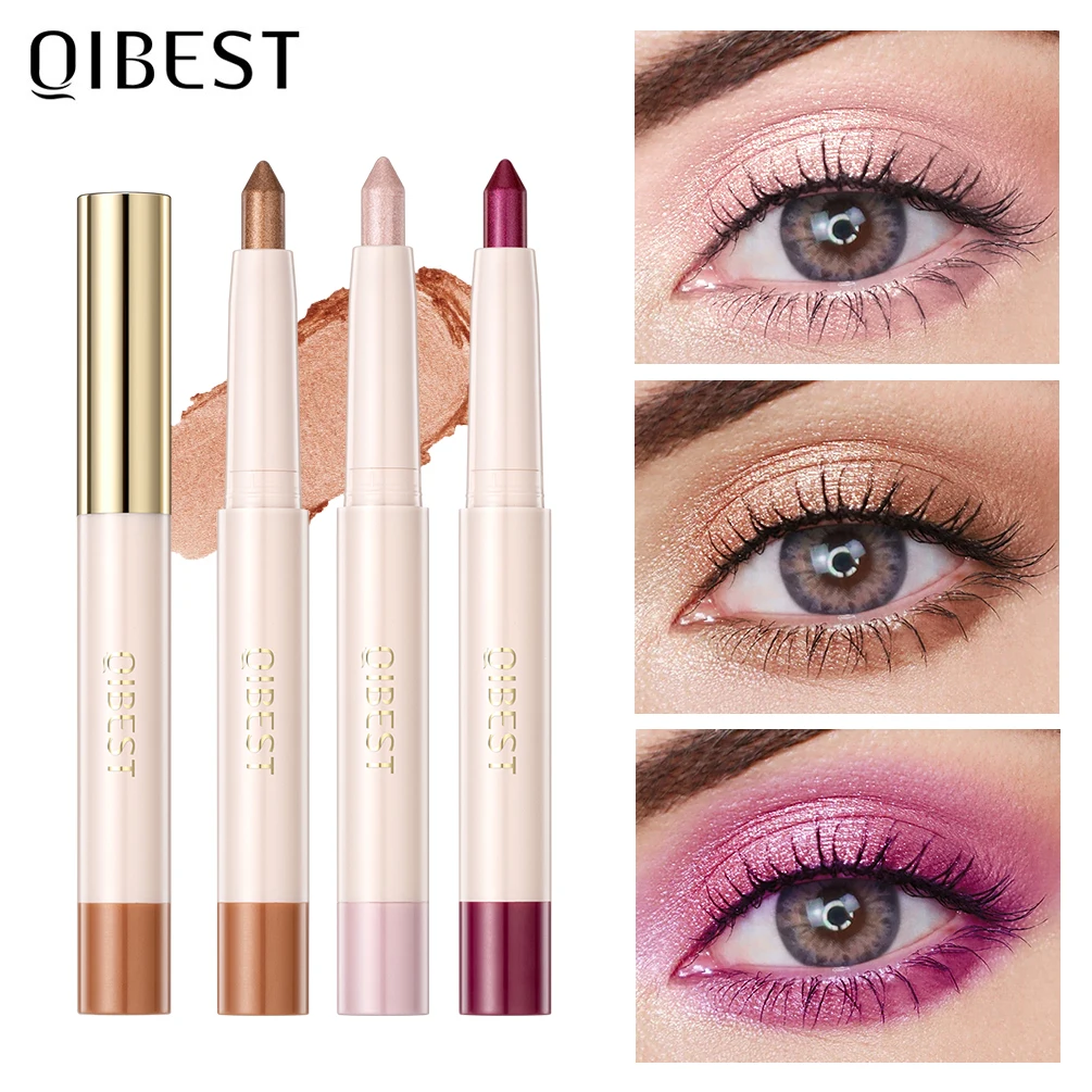Qibest Glitter Eyeshadow Stick Long Lasting Eye Shadow Pencil Makeup Shimmer Eyeshadow Highlighter Pen Brighten Baco Da Seta Sdraiato
