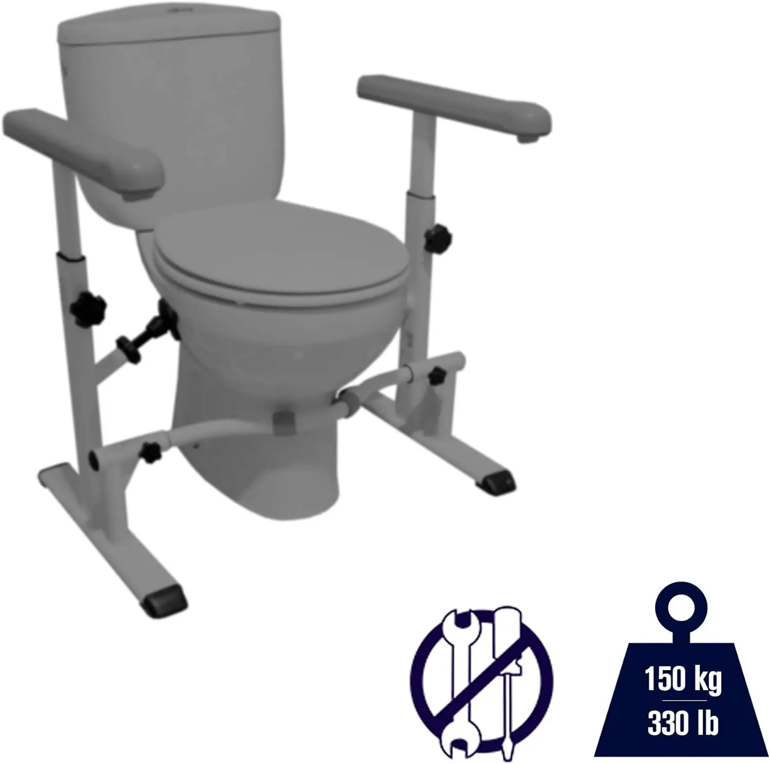 Toilet Safety Rails for Seniors (330 lbs), Frame with Arms, Adjustable Height and Width, Grab Bars
