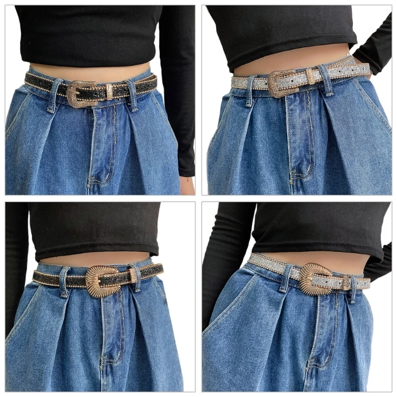 

Full Sequins Waist Belt Adjustable Length Waist Belt for Women Jean Skirt Coat