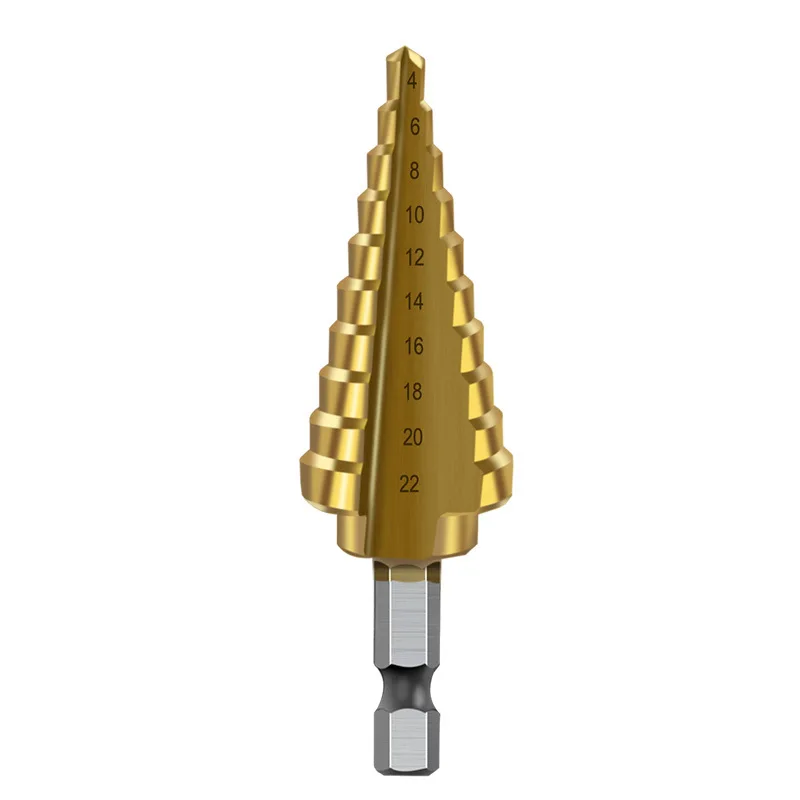 

Hexagonal Shank Step Drill Pagoda Drill Fried Dough Twists Drill Steel Plate Tapper 4-22 Single 10 Steps