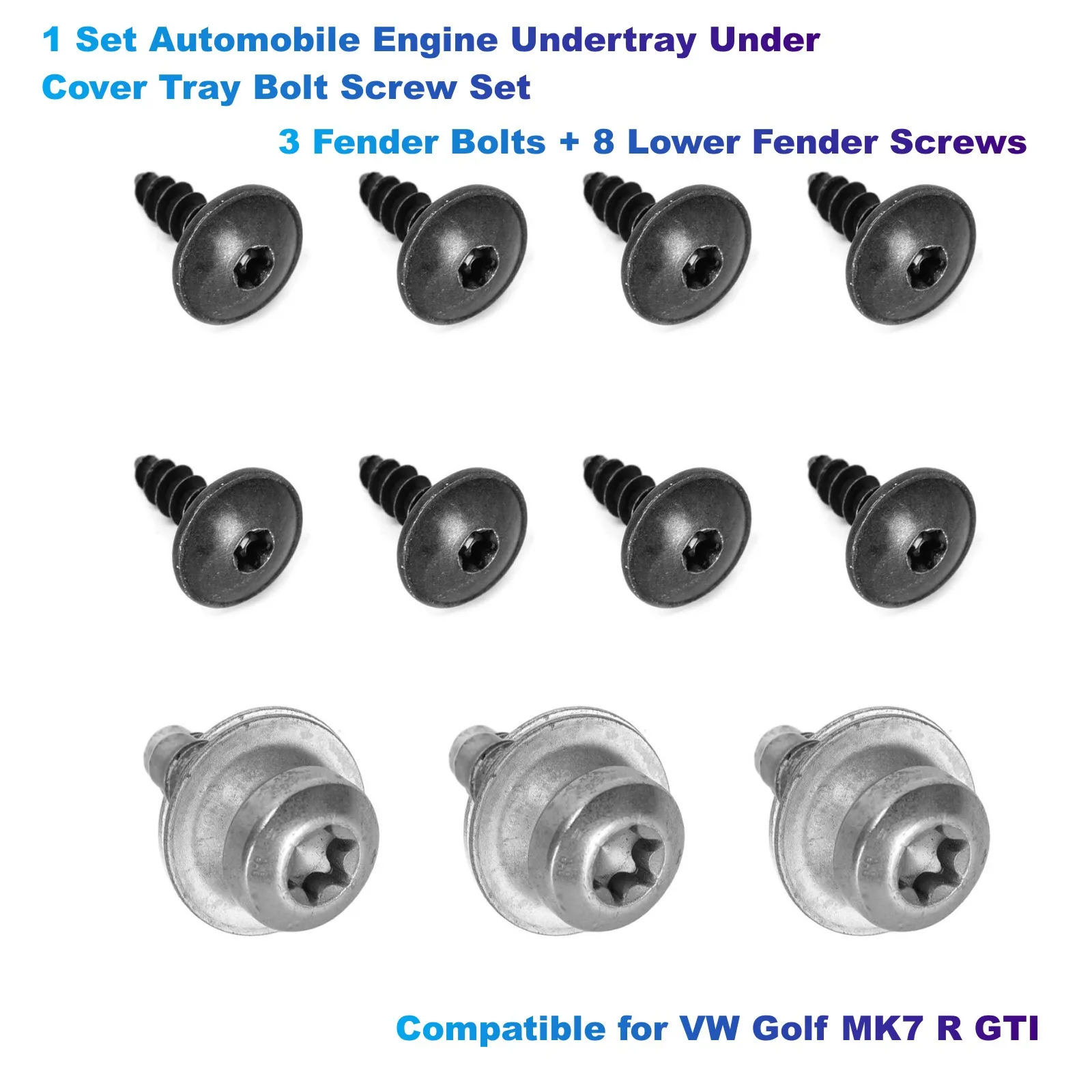 Automobile Engine Undertray Under Cover Tray Bolt Screw Set Compatible VW Golf MK7 R GTI 1 Set