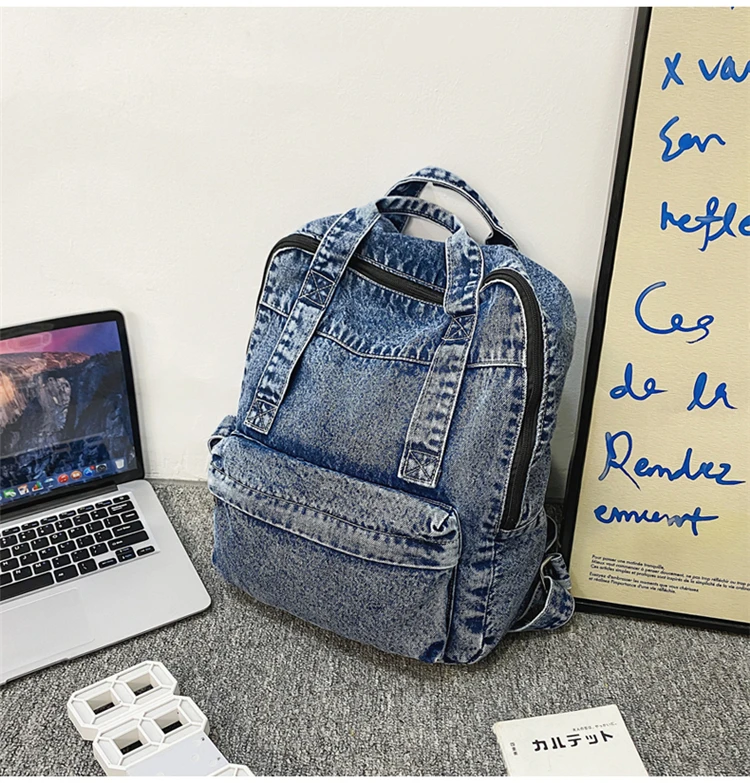 2022 Spring New Denim Women's Backpacks Casual Fashion Travel Backpack High School Girl Student's Schoolbag Mochila Feminina