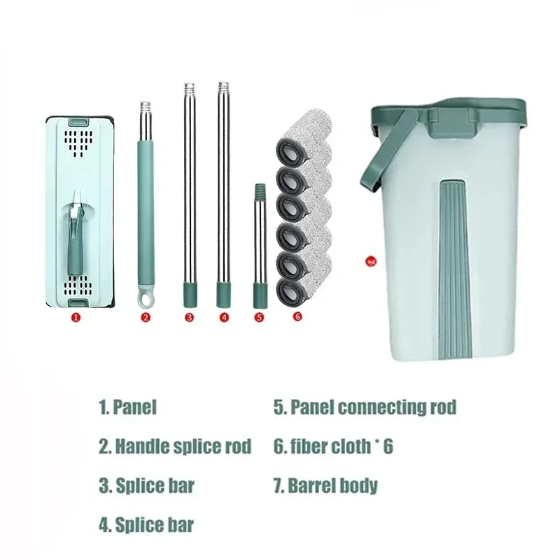 Flat Squeeze Mop com balde Wringing Floor Cleaning Microfiber Pads uso molhado ou seco em madeira laminado m&atilde;o livre flat squeeze mop